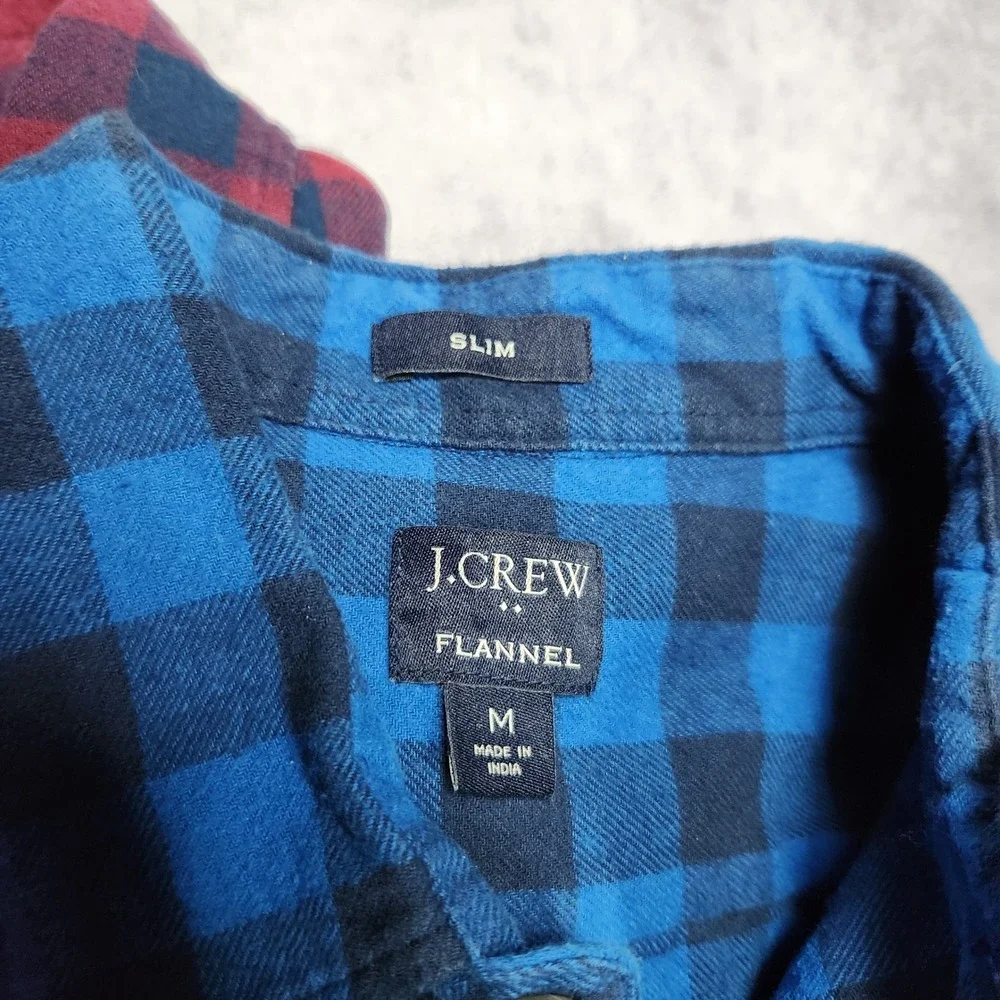 J‎ Crew Flannel Shirts Mens Medium Slim Fit Blue Black Buffalo Plaid - Lot of 2